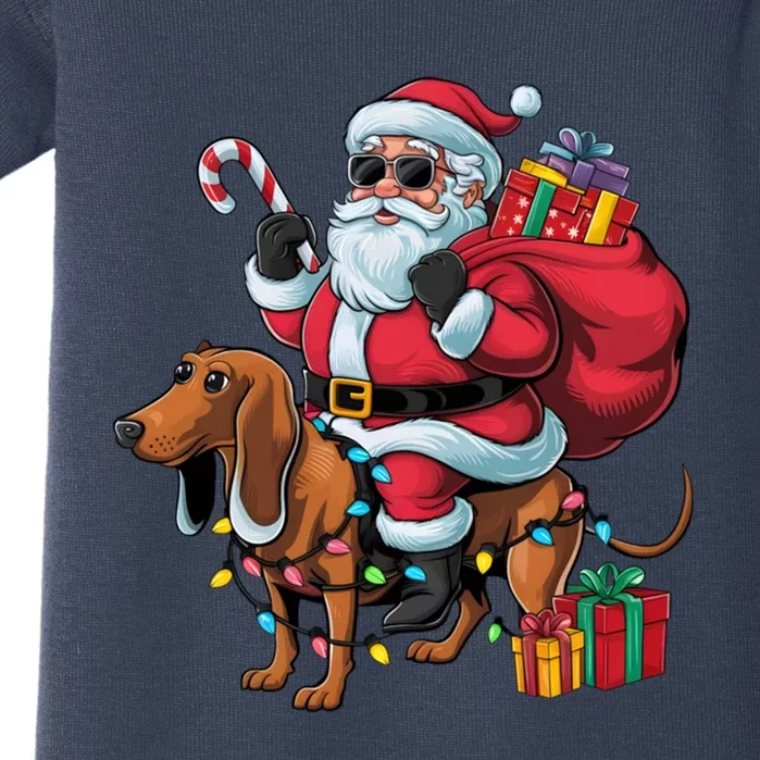 Dachshund Xmas Lighting Santa Riding Dachshund Dog Christmas Baby Bodysuit