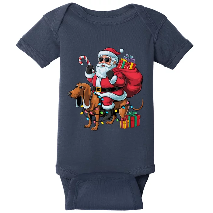 Dachshund Xmas Lighting Santa Riding Dachshund Dog Christmas Baby Bodysuit