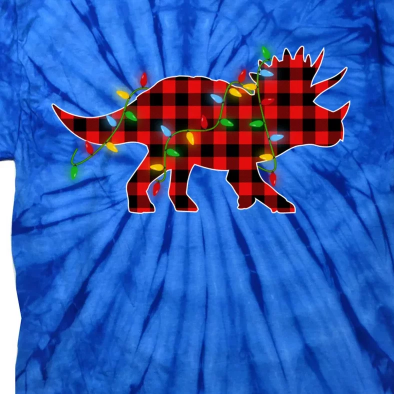 Dinosaur Xmas Lights Buffalo Plaid T Rex Dinosaur Christmas Cool Gift Tie-Dye T-Shirt