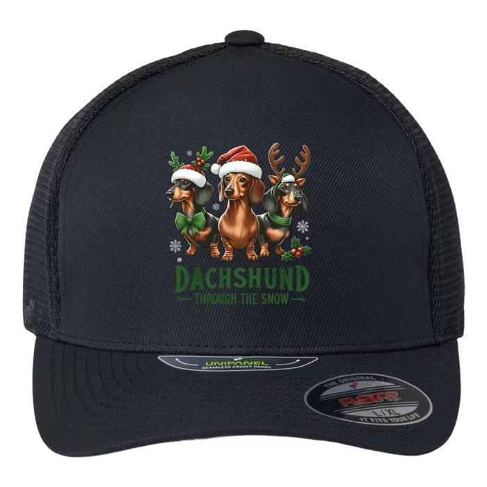 Dachshund Xmas Through The Snow Naughty List Dachshund Gift Flexfit Unipanel Trucker Cap