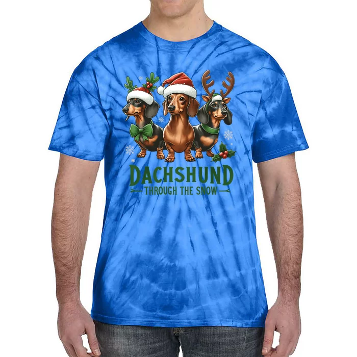 Dachshund Xmas Through The Snow Naughty List Dachshund Gift Tie-Dye T-Shirt