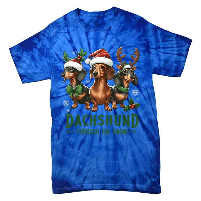 Dachshund Xmas Through The Snow Naughty List Dachshund Gift Tie-Dye T-Shirt