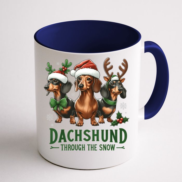 Dachshund Xmas Through The Snow Naughty List Dachshund Gift Front & Back Coffee Mug