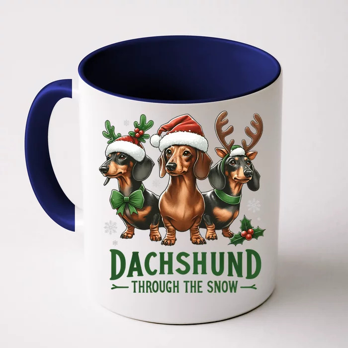 Dachshund Xmas Through The Snow Naughty List Dachshund Gift Front & Back Coffee Mug