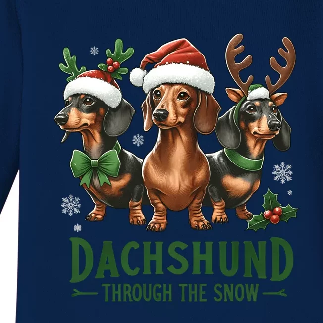 Dachshund Xmas Through The Snow Naughty List Dachshund Gift Baby Long Sleeve Bodysuit