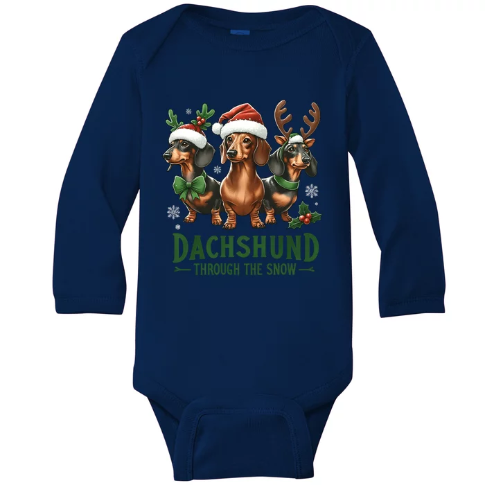 Dachshund Xmas Through The Snow Naughty List Dachshund Gift Baby Long Sleeve Bodysuit