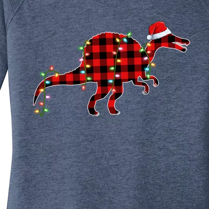 Dinosaur Xmas Tree Lighting Red Plaid T Rex Christmas Gift Women's Perfect Tri Tunic Long Sleeve Shirt