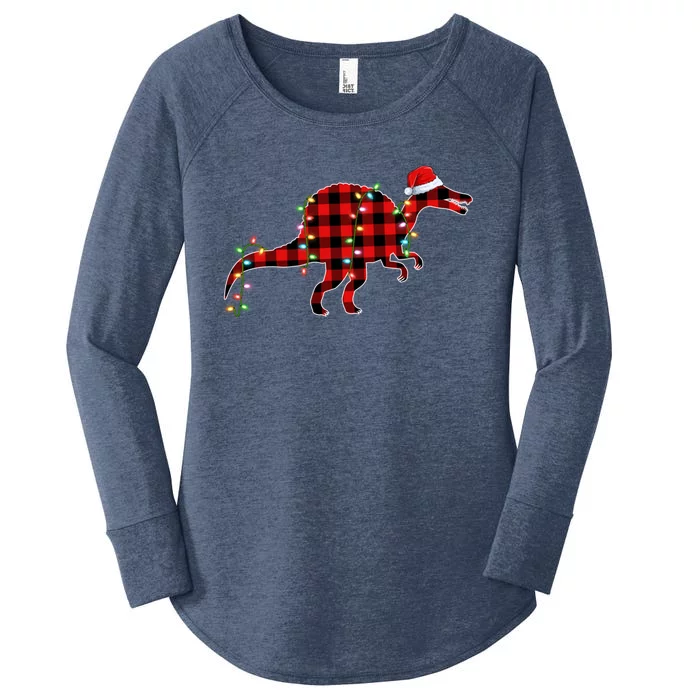 Dinosaur Xmas Tree Lighting Red Plaid T Rex Christmas Gift Women's Perfect Tri Tunic Long Sleeve Shirt