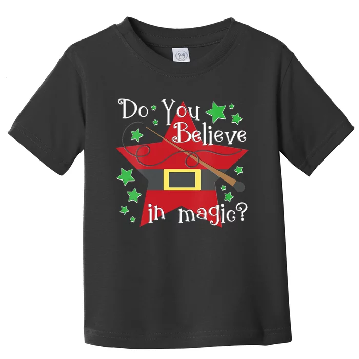 Do You Believe In Magic Santa Claus Wand Stars Vneck Toddler T-Shirt