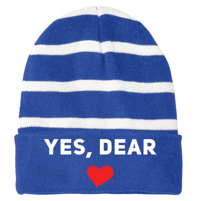 Dear Yes Couple Family Marriage Hearts Day Valentines Day Great Gift Striped Beanie with Solid Band