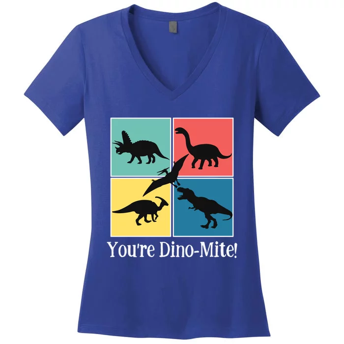 Dinosaur You're Dinogiftmite Funny S Dino Meaningful Gift Women's V-Neck T-Shirt