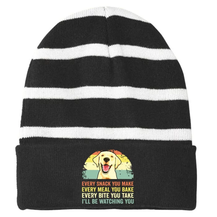 Dad Yellow Labrador Retriever Striped Beanie with Solid Band