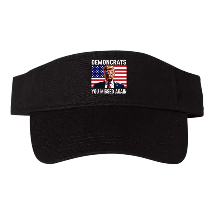 Demoncrats You Missed Again Funny Trump Usa Flag Valucap Bio-Washed Visor