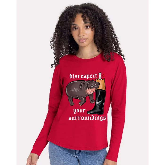 Disrespect Your Surroundings Moo Deng Womens Cotton Relaxed Long Sleeve T-Shirt