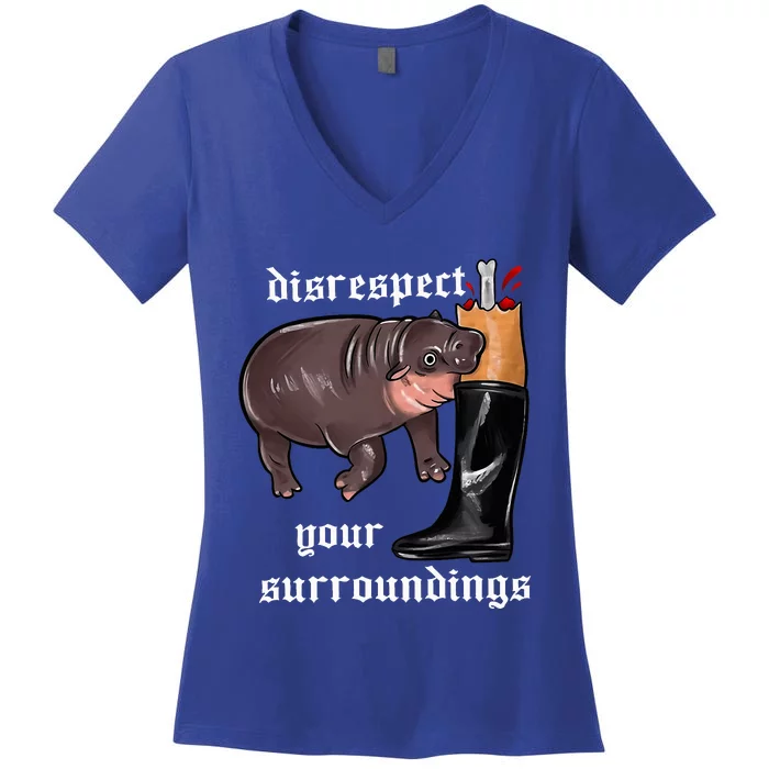 Disrespect Your Surroundings Moo Deng Funny Design Women's V-Neck T-Shirt