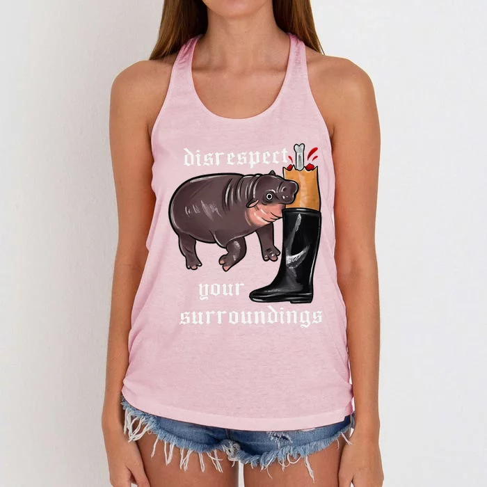 Disrespect Your Surroundings Moo Deng Funny Design Women's Knotted Racerback Tank