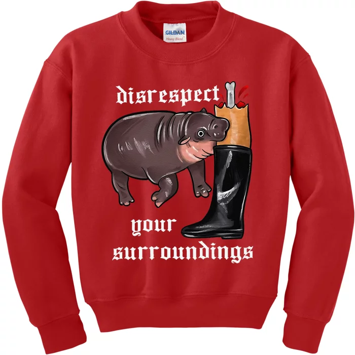 Disrespect Your Surroundings Moo Deng Funny Design Kids Sweatshirt