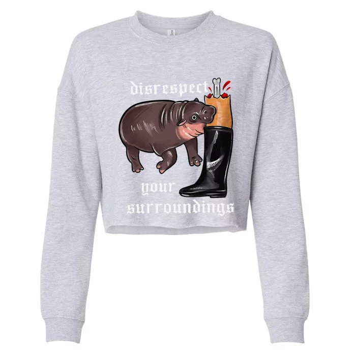 Disrespect Your Surroundings Moo Deng Funny Design Cropped Pullover Crew