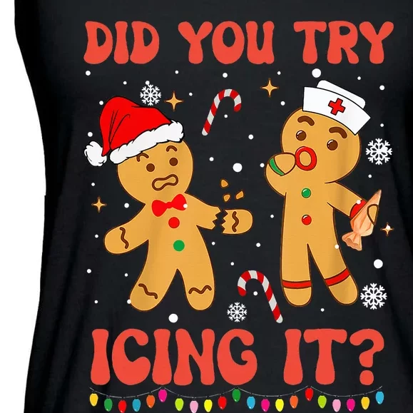 Did You Try Icing It Christmas Nurse Gingerbread Ladies Essential Flowy Tank