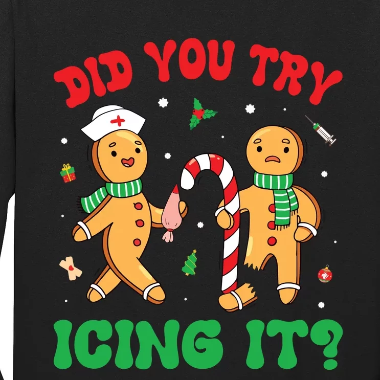 Did You Try Icing It Retro Christmas Gingerbread Nurse Squad Long Sleeve Shirt