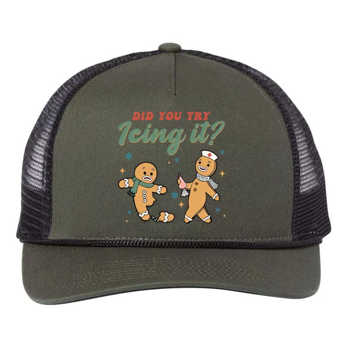 Did You Try Icing It Funny Gingerbread Funny Christmas Retro Rope Trucker Hat Cap