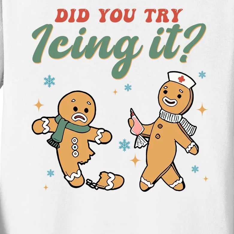 Did You Try Icing It Funny Gingerbread Funny Christmas Kids Long Sleeve Shirt