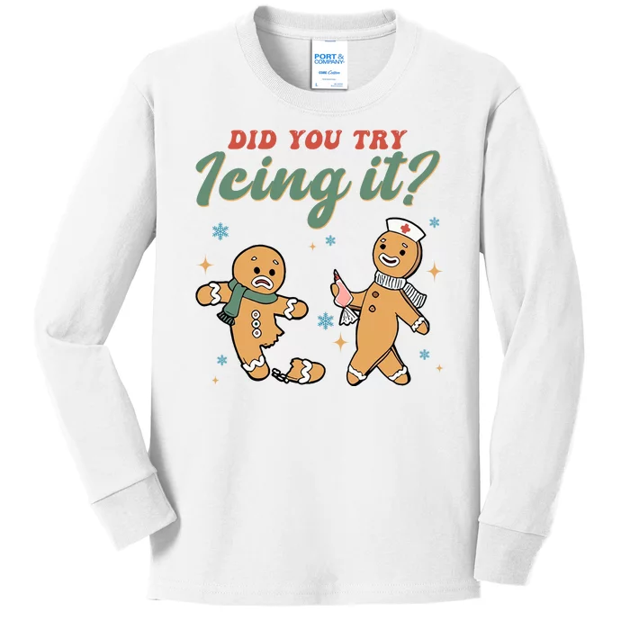 Did You Try Icing It Funny Gingerbread Funny Christmas Kids Long Sleeve Shirt