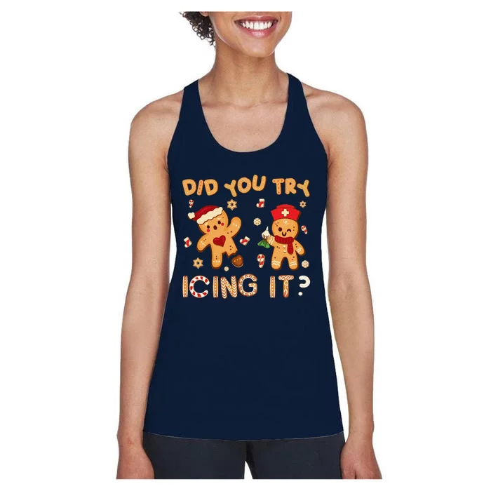 Did You Try Icing It Christmas School Nurse Emergency Nurse Women's Racerback Tank