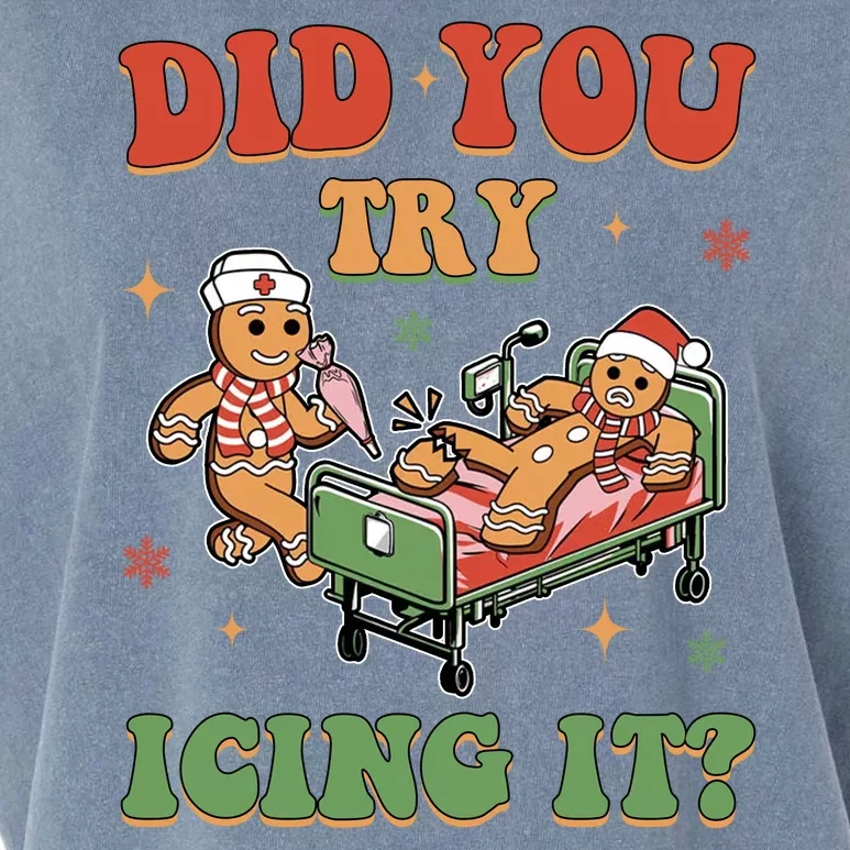 Did You Try Icing It Gingerbread Nurse Funny Christmas Garment-Dyed Women's Muscle Tee