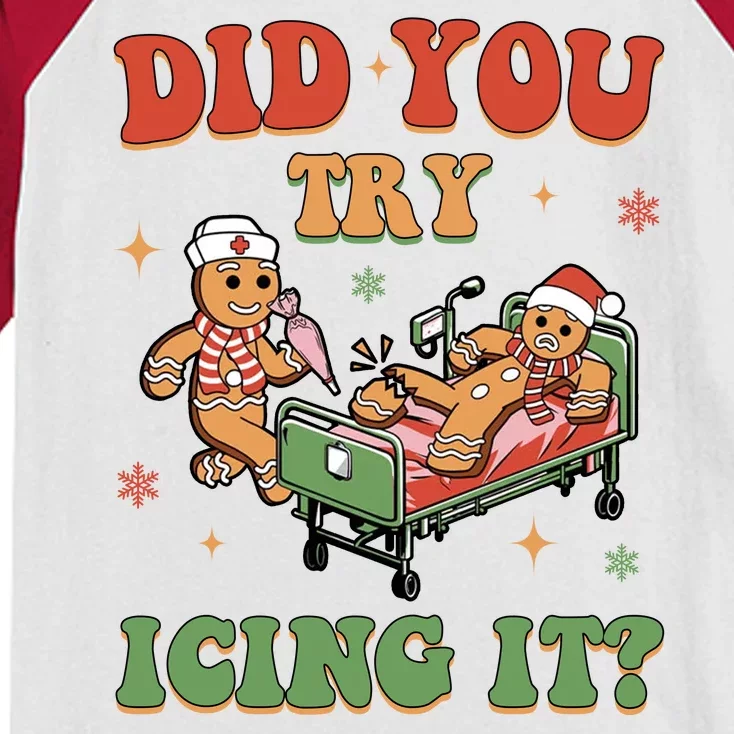 Did You Try Icing It Gingerbread Nurse Funny Christmas Kids Colorblock Raglan Jersey