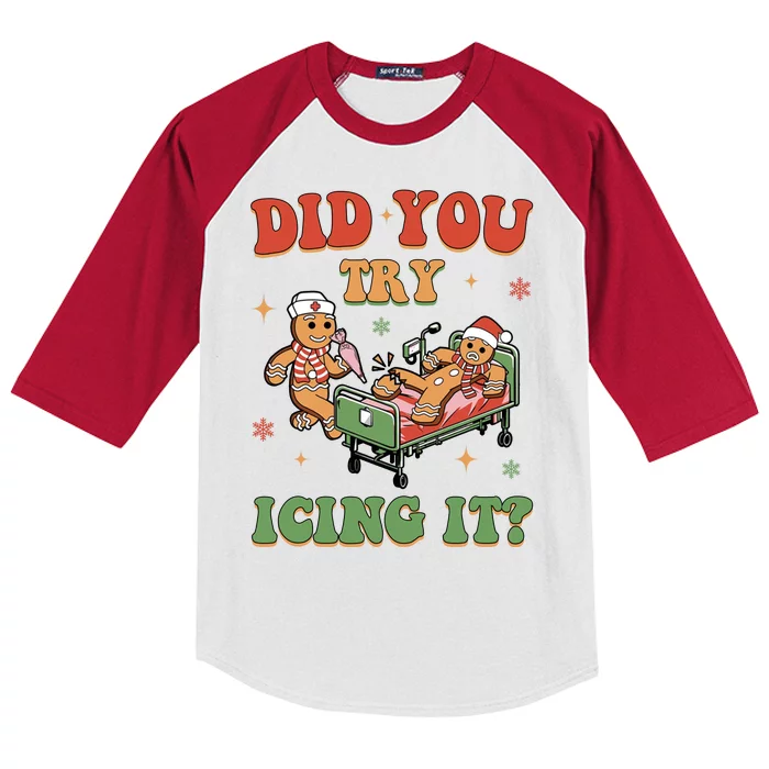 Did You Try Icing It Gingerbread Nurse Funny Christmas Kids Colorblock Raglan Jersey