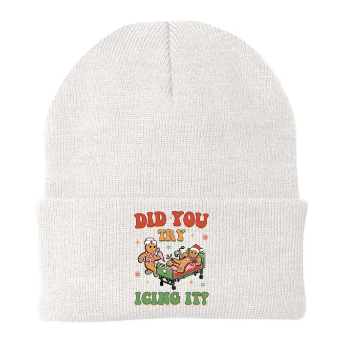 Did You Try Icing It Gingerbread Nurse Funny Christmas Knit Cap Winter Beanie