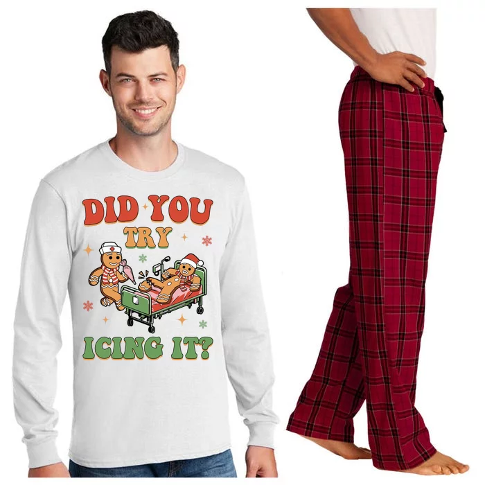 Did You Try Icing It Gingerbread Nurse Funny Christmas Long Sleeve Pajama Set