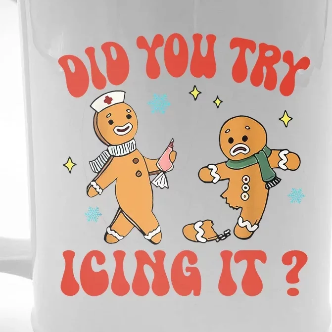 Did You Try Icing It Funny Christmas Nurse Gingerbread Man Front & Back Beer Stein