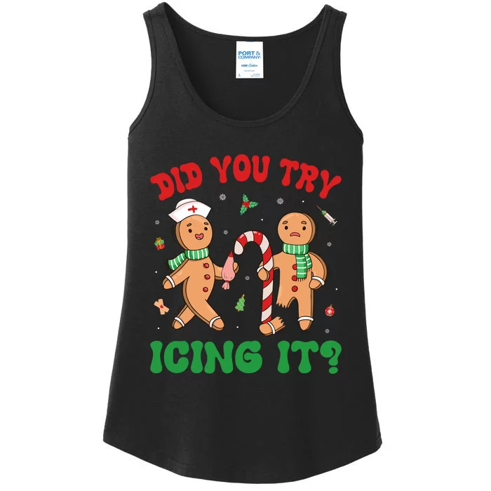 Did You Try Icing It Retro Christmas Gingerbread Nurse Squad Ladies Essential Tank