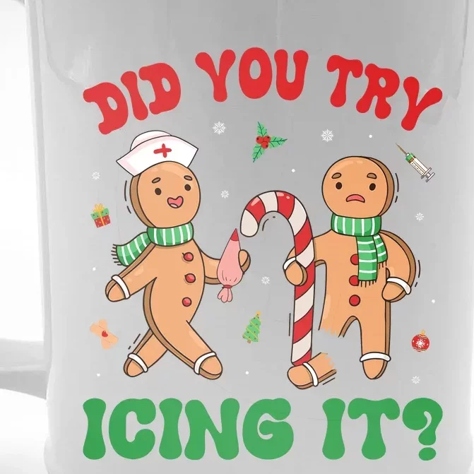 Did You Try Icing It Retro Christmas Gingerbread Nurse Squad Front & Back Beer Stein