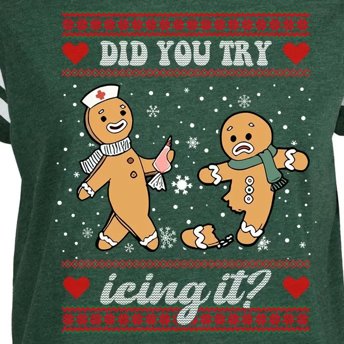 Did You Try Icing It Funny Christmas Gingerbread Cookie Enza Ladies Jersey Football T-Shirt