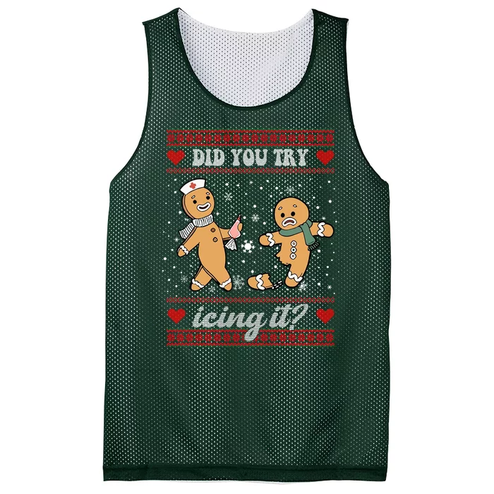 Did You Try Icing It Funny Christmas Gingerbread Cookie Mesh Reversible Basketball Jersey Tank