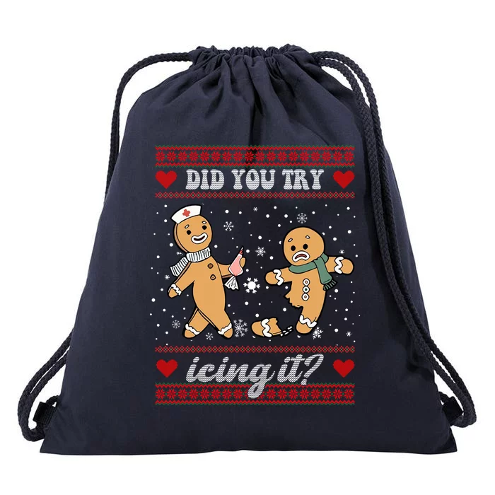 Did You Try Icing It Funny Christmas Gingerbread Cookie Drawstring Bag