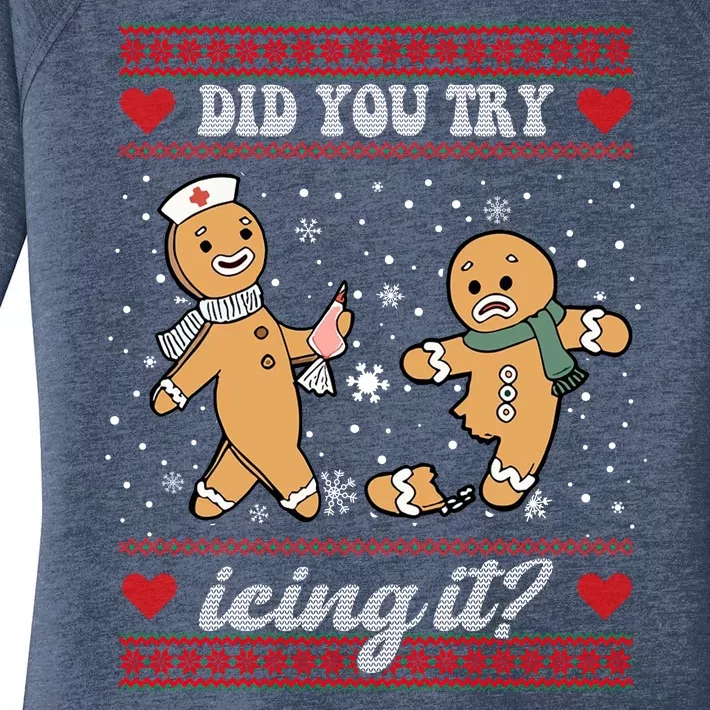 Did You Try Icing It Funny Christmas Gingerbread Cookie Women's Perfect Tri Tunic Long Sleeve Shirt