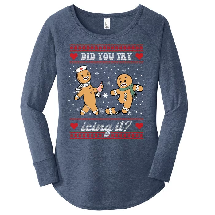 Did You Try Icing It Funny Christmas Gingerbread Cookie Women's Perfect Tri Tunic Long Sleeve Shirt