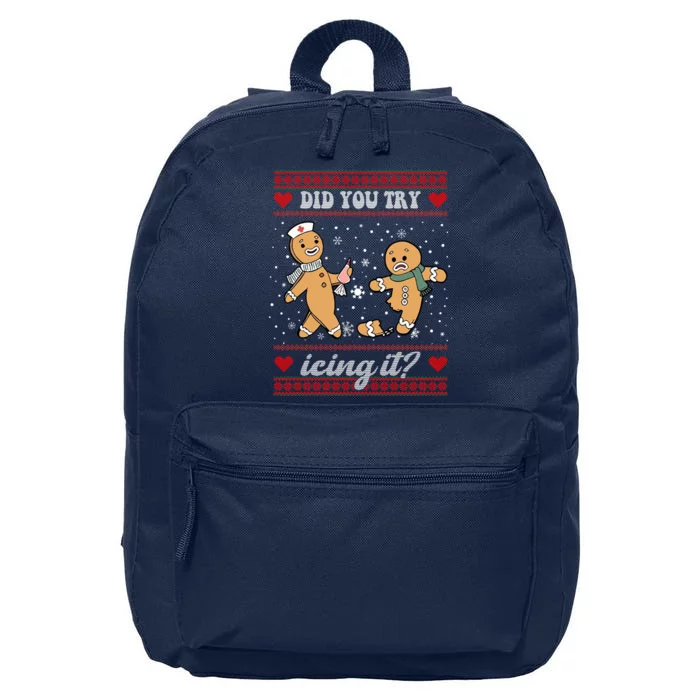 Did You Try Icing It Funny Christmas Gingerbread Cookie 16 in Basic Backpack