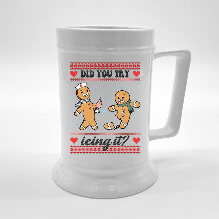 Did You Try Icing It Funny Christmas Gingerbread Cookie Front & Back Beer Stein