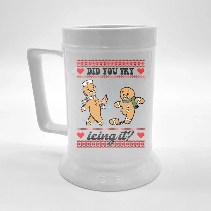 Did You Try Icing It Funny Christmas Gingerbread Cookie Front & Back Beer Stein