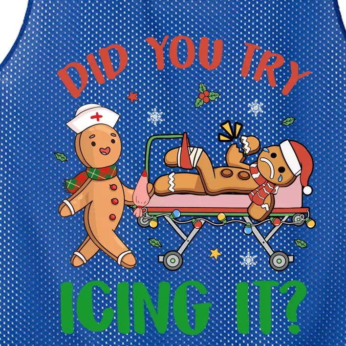 Did You Try Icing It Christmas Gingerbread Nurse Squad Funny Gift Mesh Reversible Basketball Jersey Tank