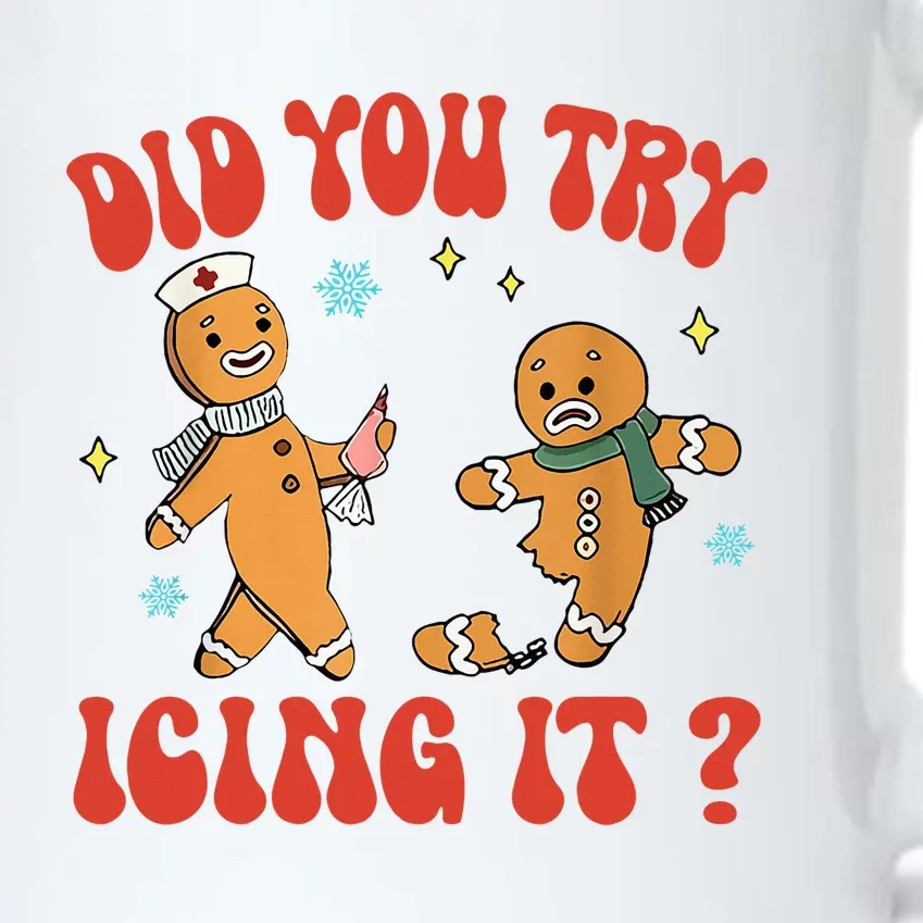 Did You Try Icing It Funny Christmas Nurse Gingerbread Man Black Color Changing Mug