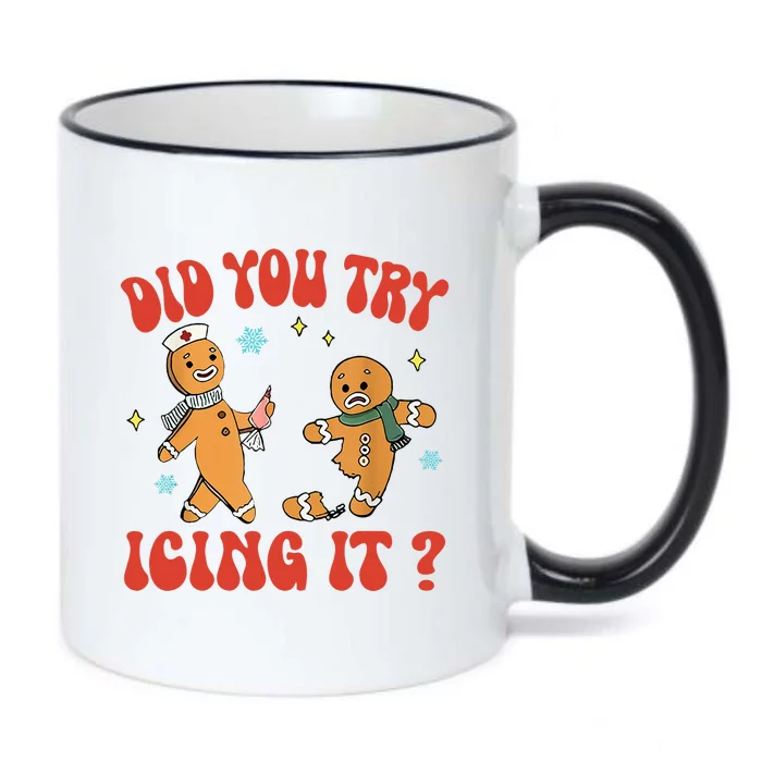 Did You Try Icing It Funny Christmas Nurse Gingerbread Man Black Color Changing Mug