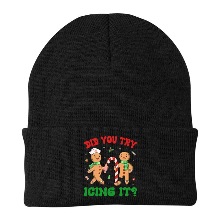 Did You Try Icing It Retro Christmas Gingerbread Nurse Squad Knit Cap Winter Beanie