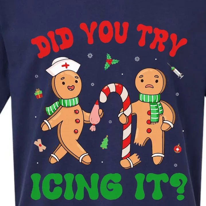 Did You Try Icing It Retro Christmas Gingerbread Nurse Squad Sueded Cloud Jersey T-Shirt