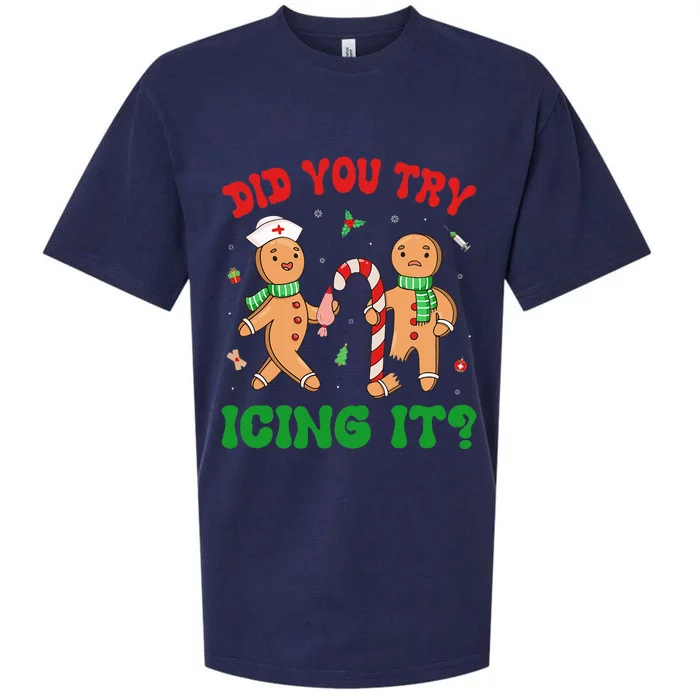 Did You Try Icing It Retro Christmas Gingerbread Nurse Squad Sueded Cloud Jersey T-Shirt